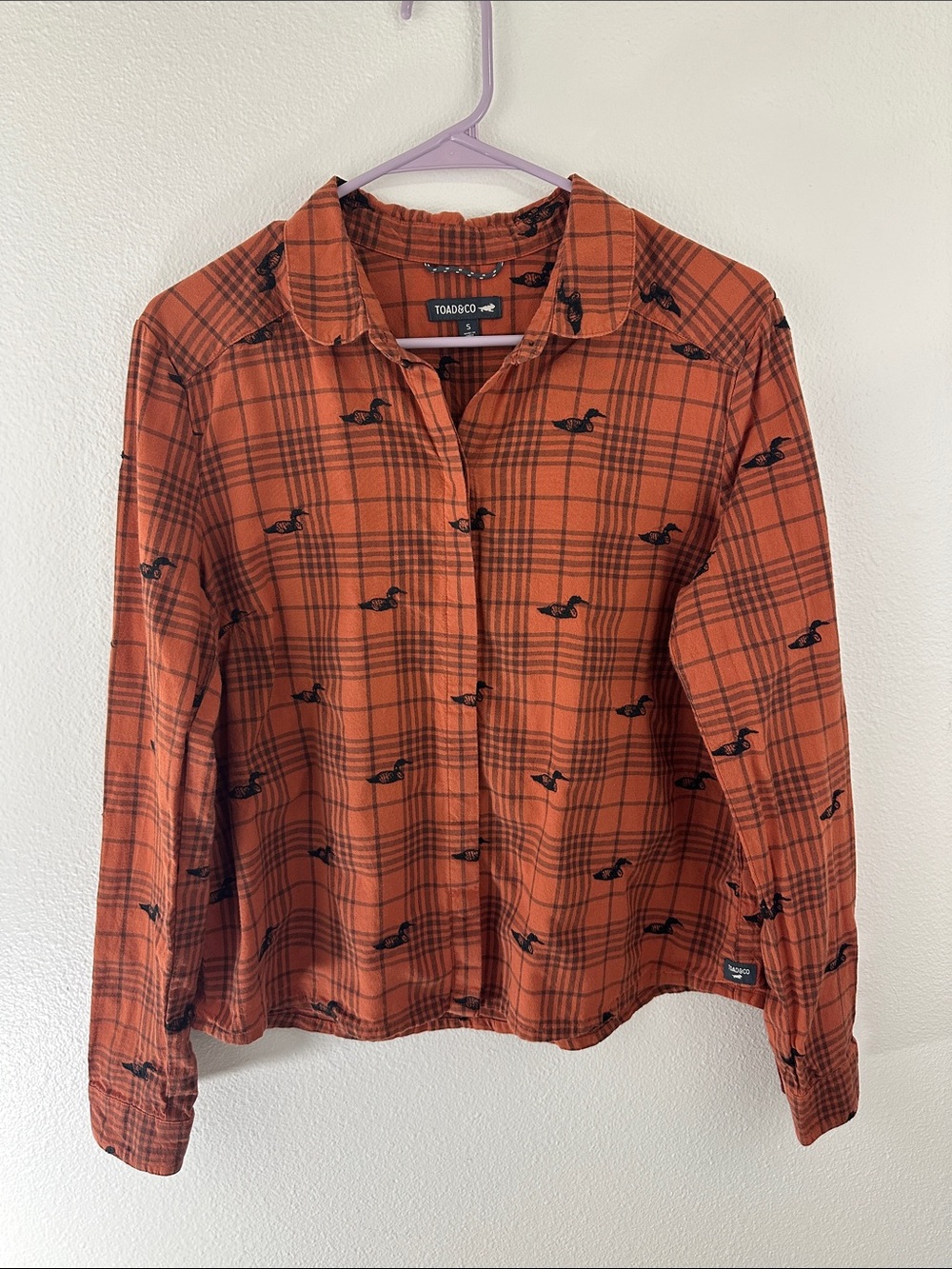 Toad&Co Funday LS Swing Shirt Women's Small Plaid Embroidered Ducks 100% Cotton